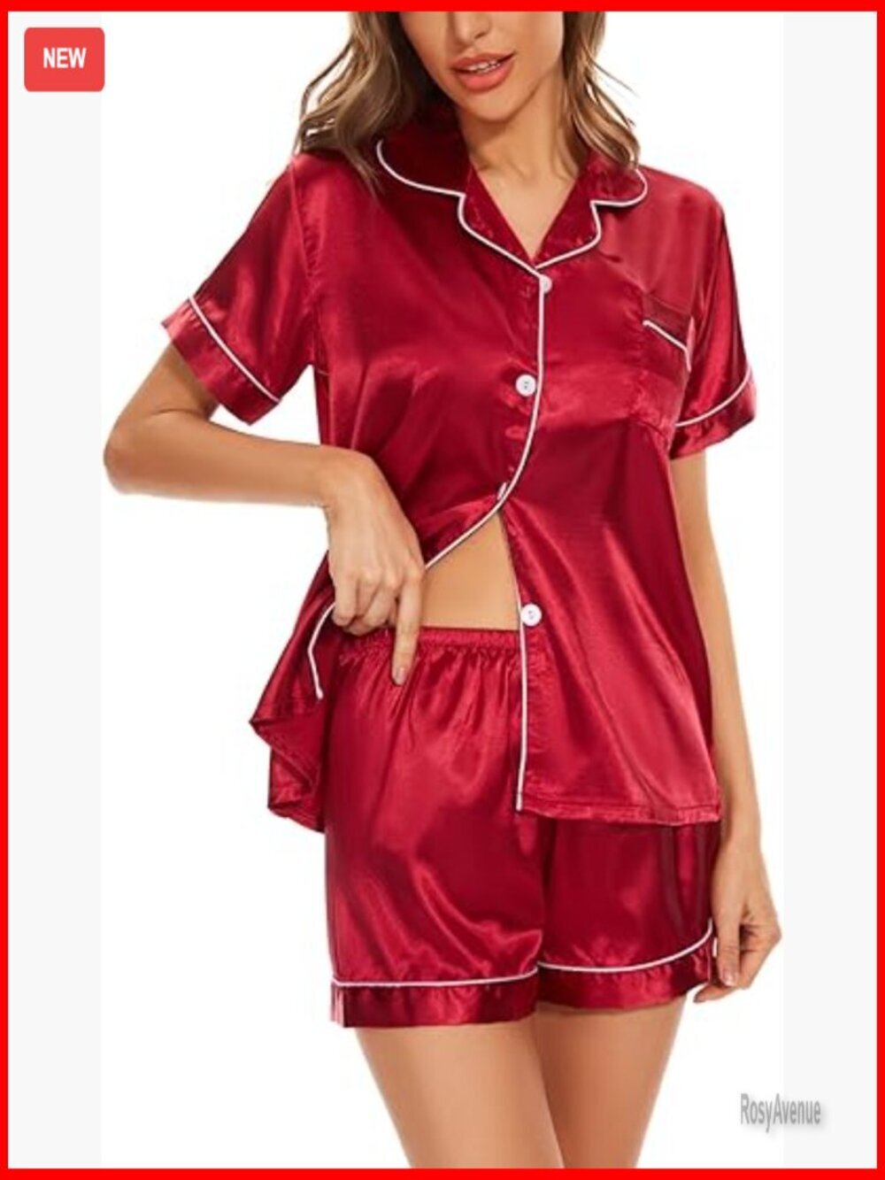 Women's Silk Pajama Set Short Sleeve Sleepwear Button Down Pj Top and Shorts 2